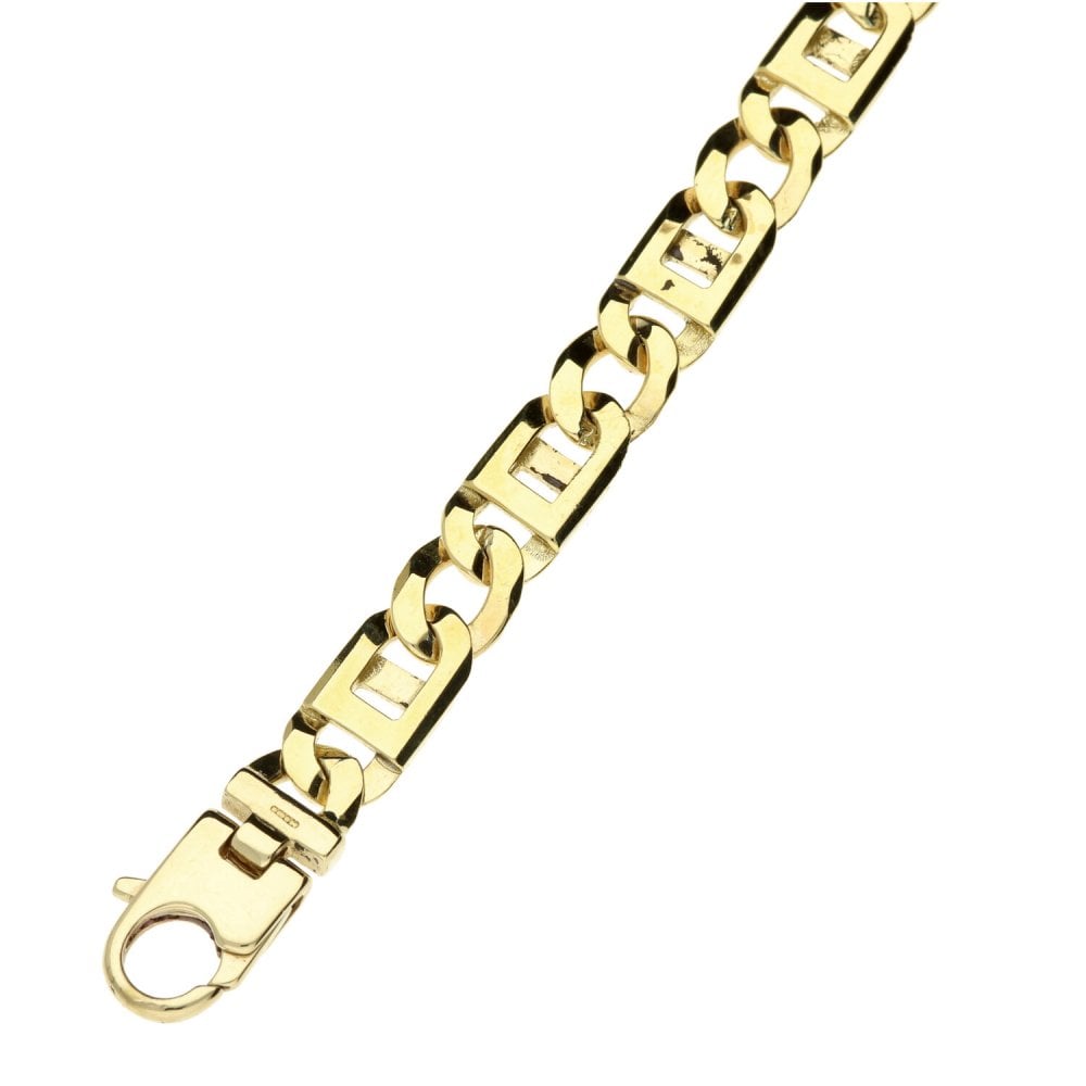 Gents 9ct Yellow Gold Solid Link Bracelet - 8.5" - 25.3g