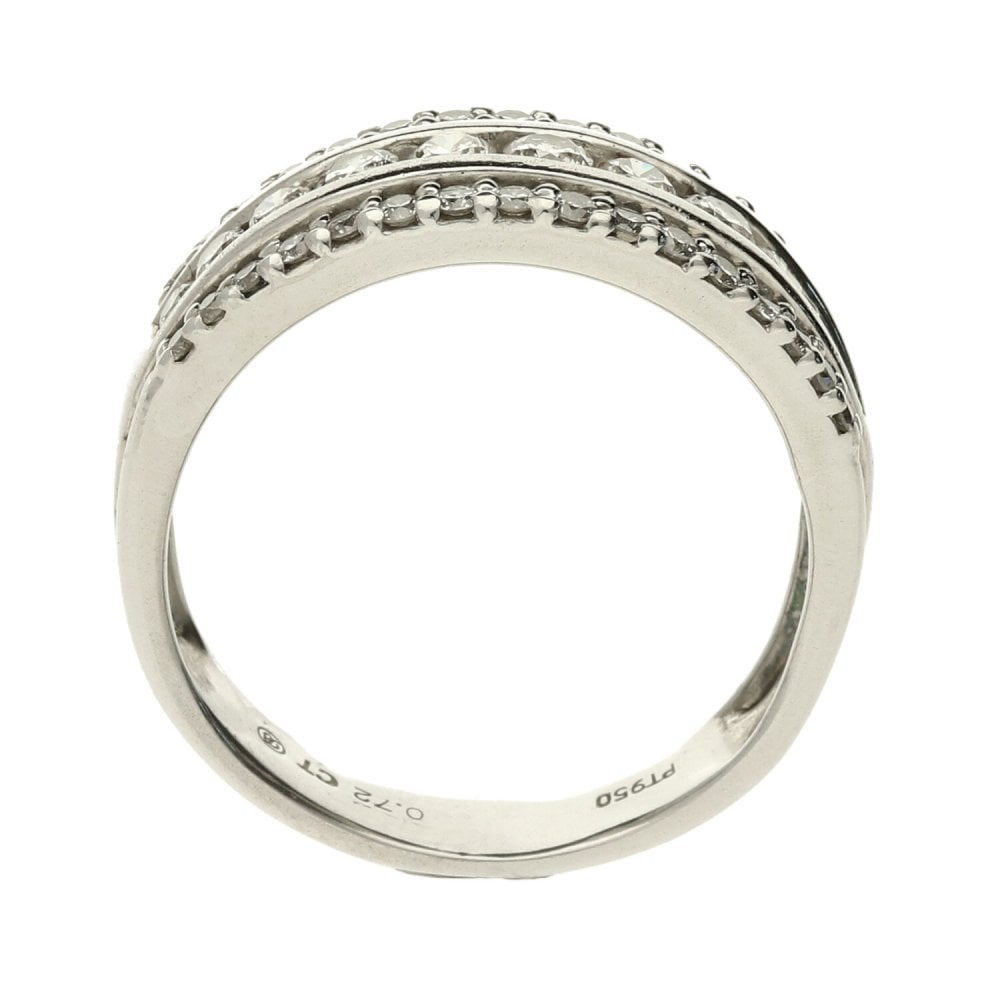 Platinum Diamond Three Row Ring - Size - N