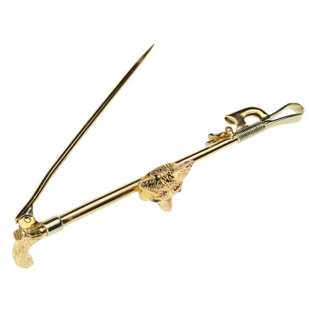 9ct Yellow Gold Fox and Crop Brooch - 3.9g