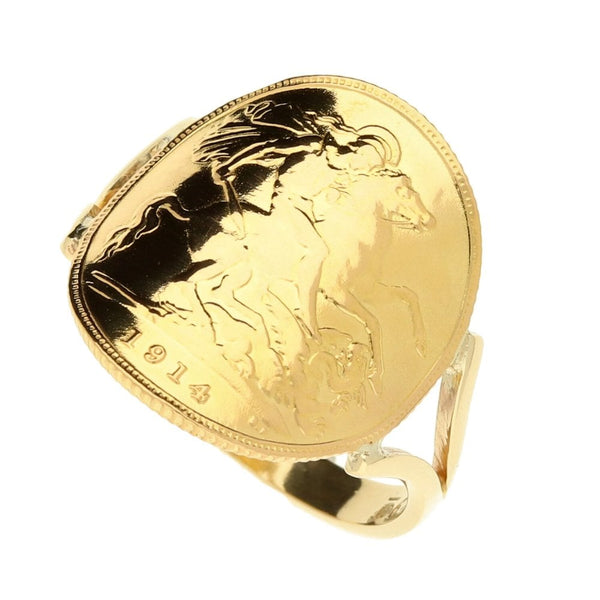 1914 King George V Half Sovereign Bent-Over Ring - Size S