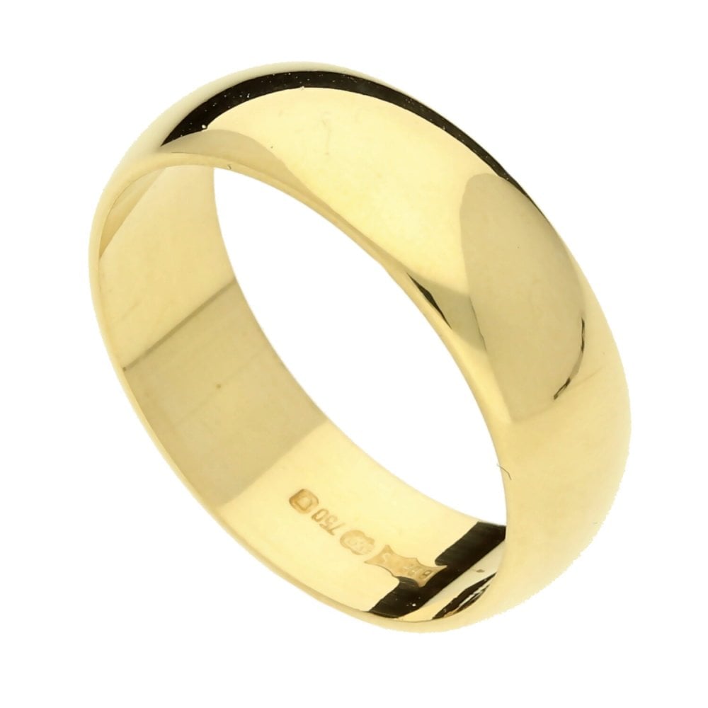 18ct Yellow Gold 6mm Plain Wedding Band - Size M½