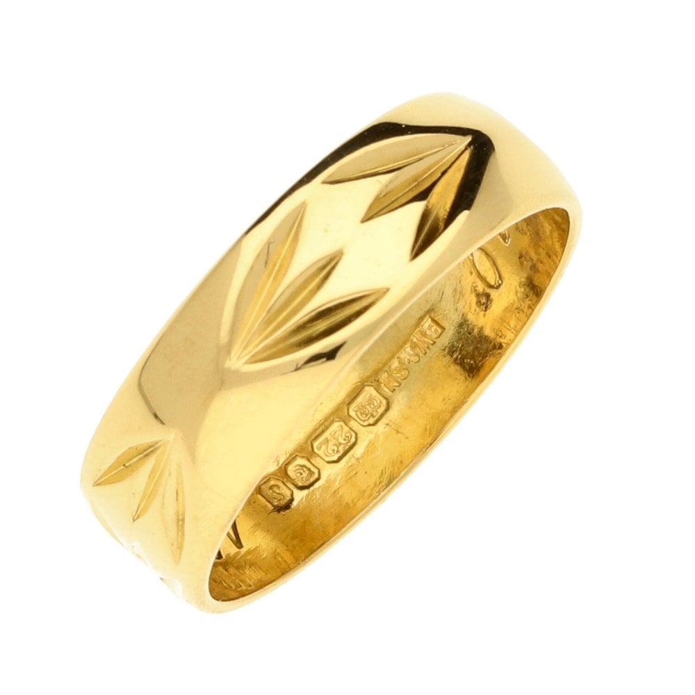 22ct Yellow Gold 6mm Patterned Wedding Ring - Size M