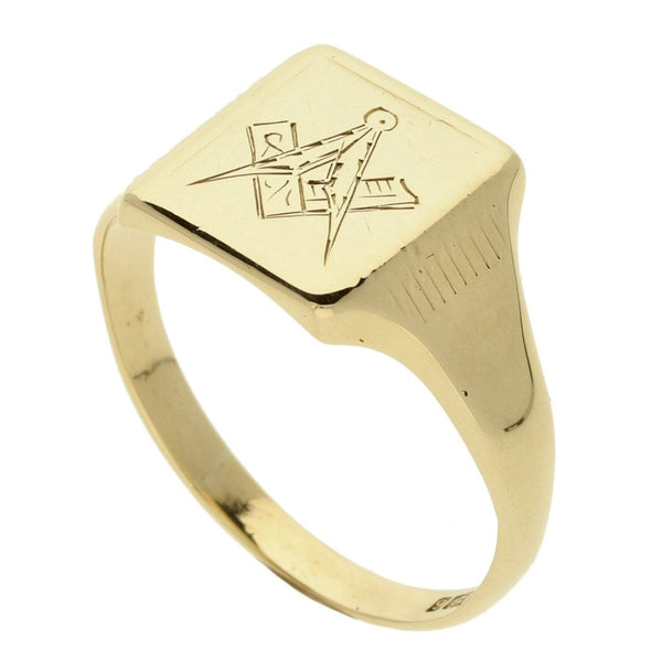 9ct Yellow Gold Gents Masonic Ring - 5.3g - Size Y