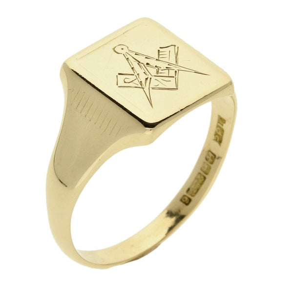 9ct Yellow Gold Gents Masonic Ring - 5.3g - Size Y