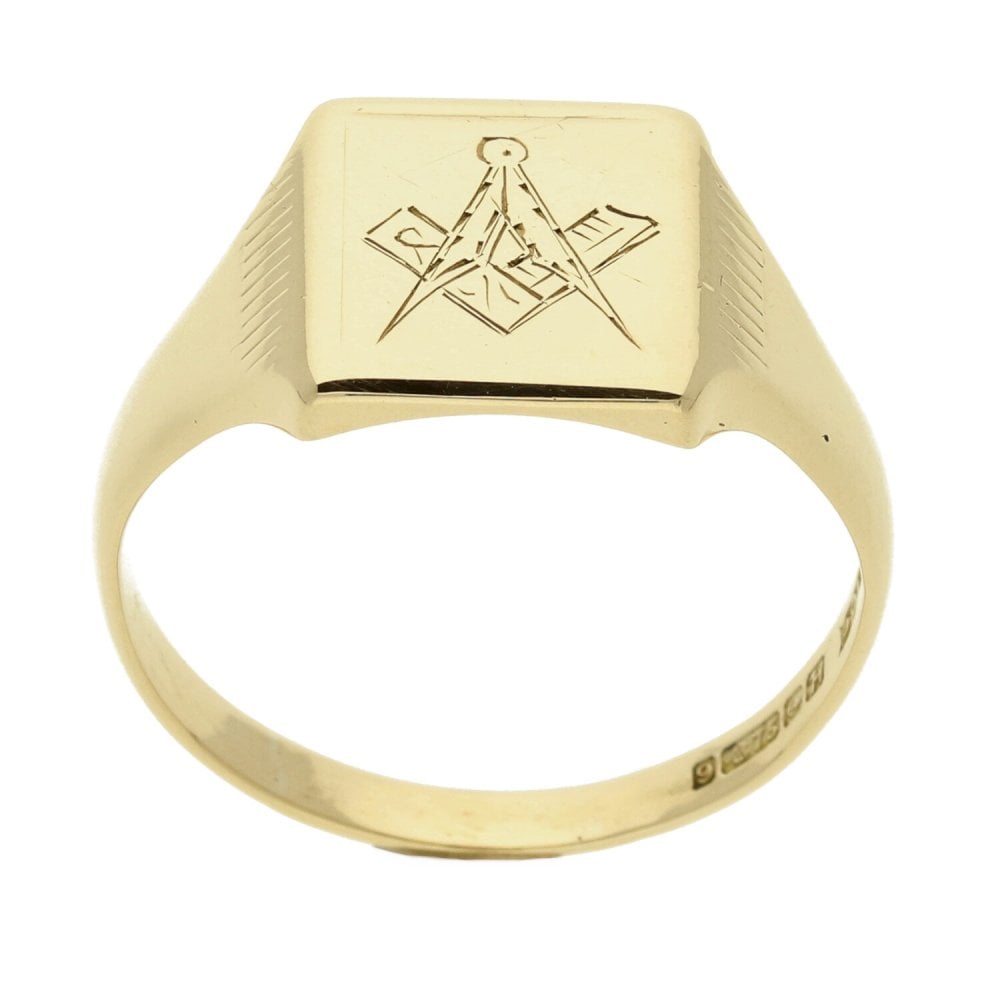 9ct Yellow Gold Gents Masonic Ring - 5.3g - Size Y