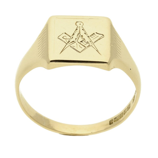 9ct Yellow Gold Gents Masonic Ring - 5.3g - Size Y