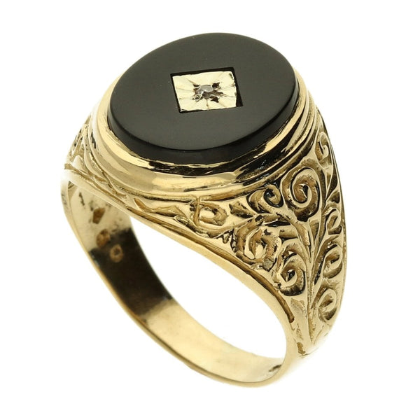 9ct Yellow Gold Gents Onyx Ring - Size O