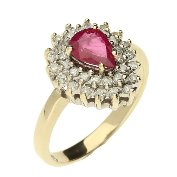 9ct Yellow Gold Pear Cut Ruby and Diamond Ring - Size M
