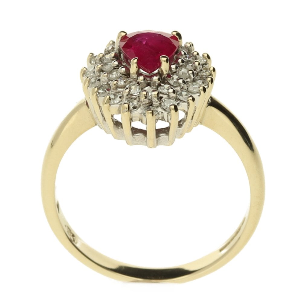 9ct Yellow Gold Pear Cut Ruby and Diamond Ring - Size M