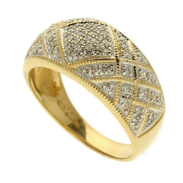 9ct Yellow Gold Diamond Pave Ring - Size P