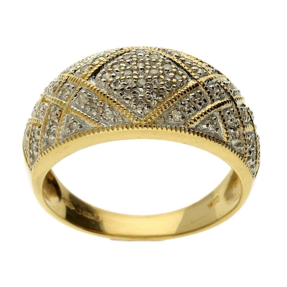 9ct Yellow Gold Diamond Pave Ring - Size P