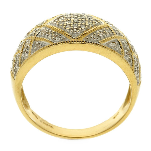 9ct Yellow Gold Diamond Pave Ring - Size P