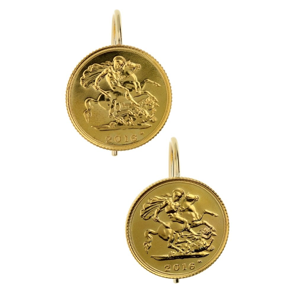 Yellow Gold 2016 Half-Sovereign Coin Earrings - 9.2g