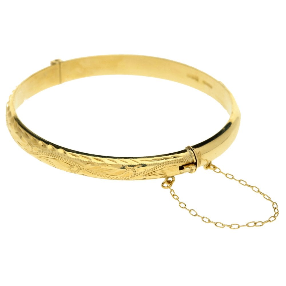 9ct Ladies Hinged Patterned Bangle - 8.6g