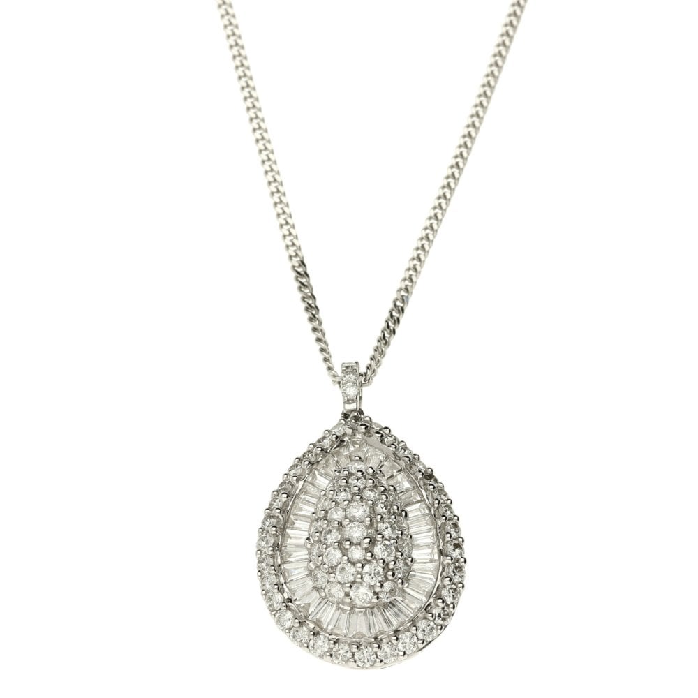 18ct Ladies White Gold Diamond Pear Shape Pendant - 1.50ct