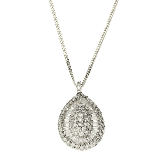 18ct Ladies White Gold Diamond Pear Shape Pendant - 1.50ct