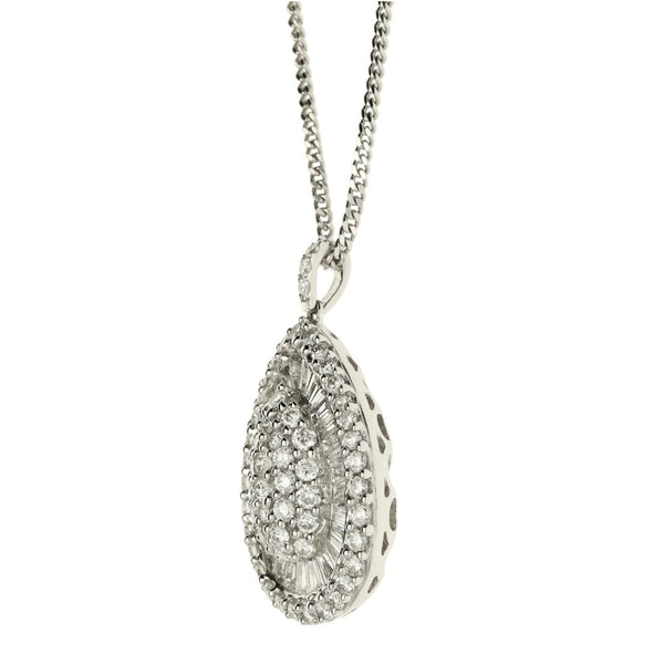 18ct Ladies White Gold Diamond Pear Shape Pendant - 1.50ct
