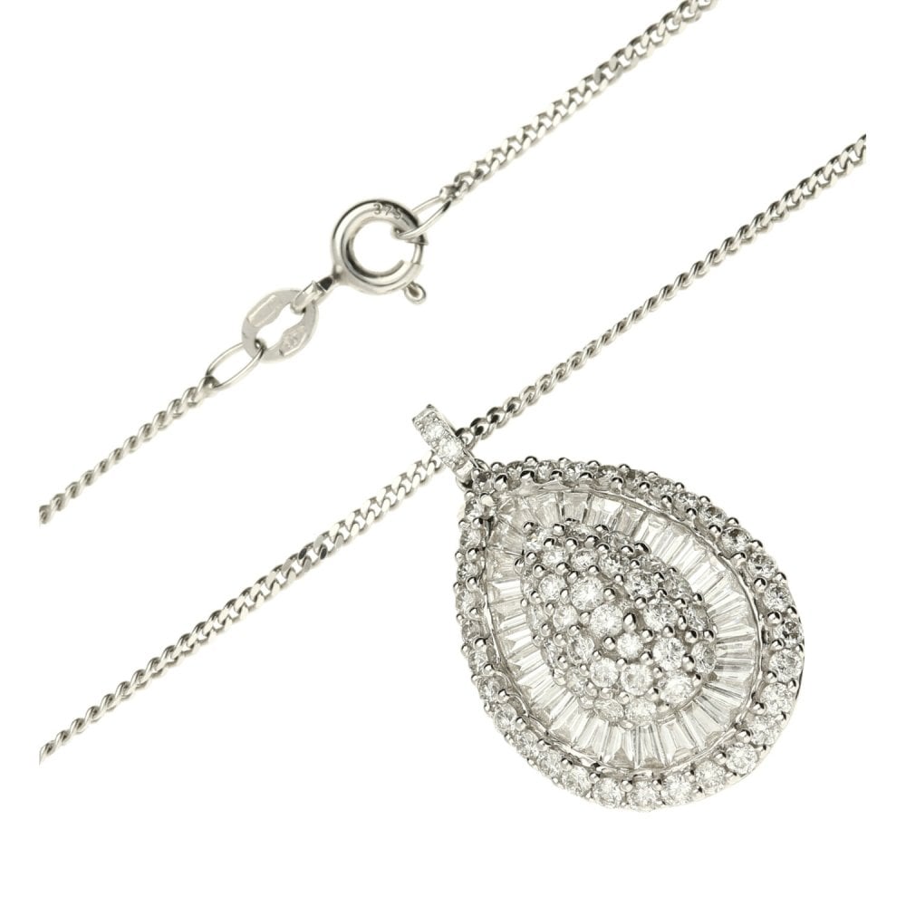 18ct Ladies White Gold Diamond Pear Shape Pendant - 1.50ct
