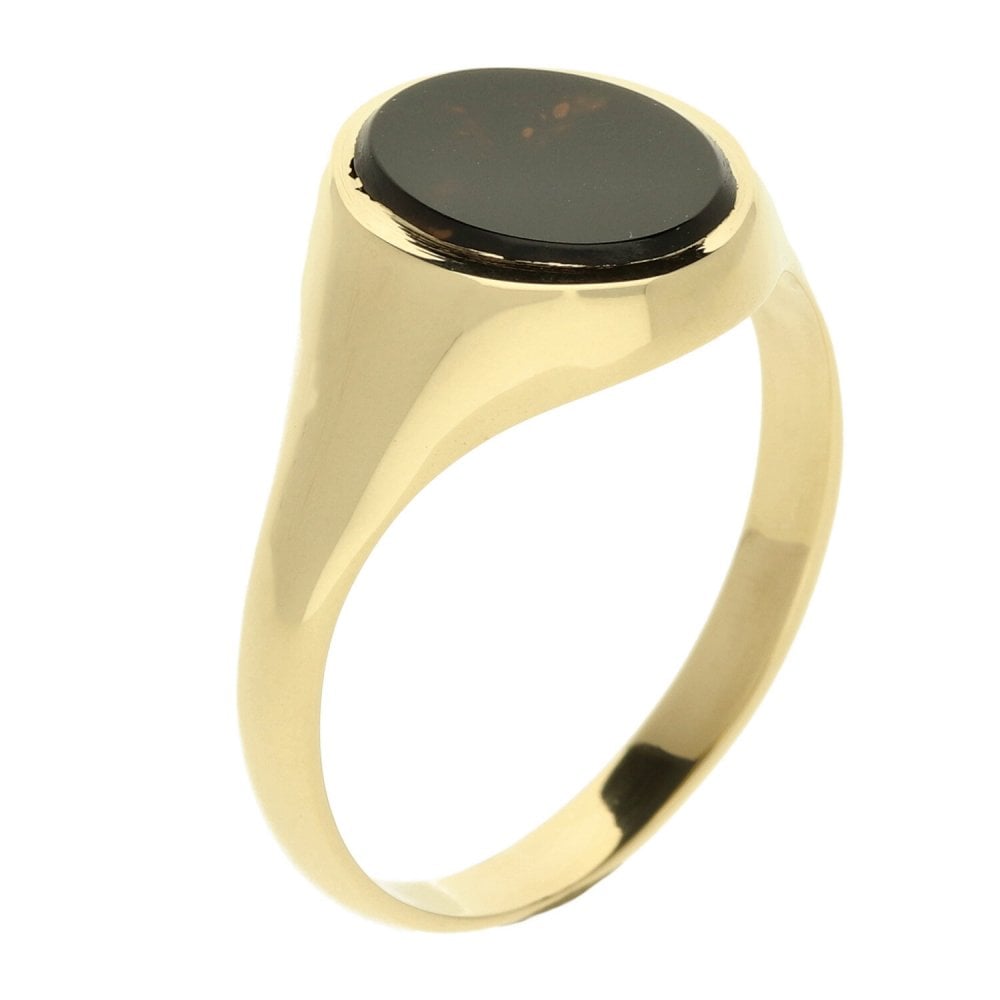 9ct Yellow Gold Gents Oval Black Onyx Ring - Size Y