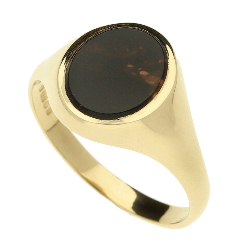 9ct Yellow Gold Gents Oval Black Onyx Ring - Size Y