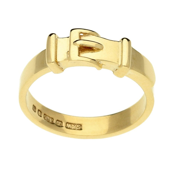 9ct Yellow Gold Plain Buckle Ring - Size O - 3mm