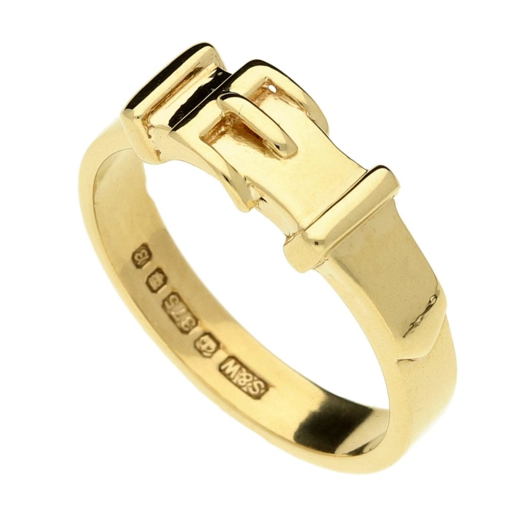 9ct Yellow Gold Plain Buckle Ring - Size O - 3mm