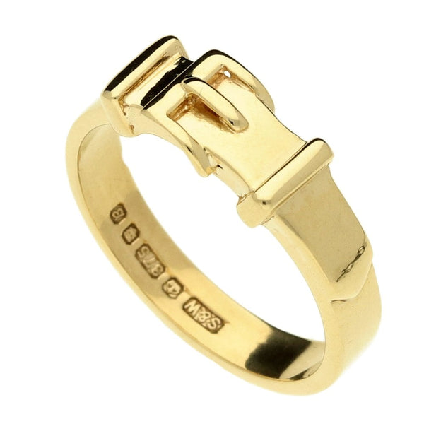9ct Yellow Gold Plain Buckle Ring - Size O - 3mm