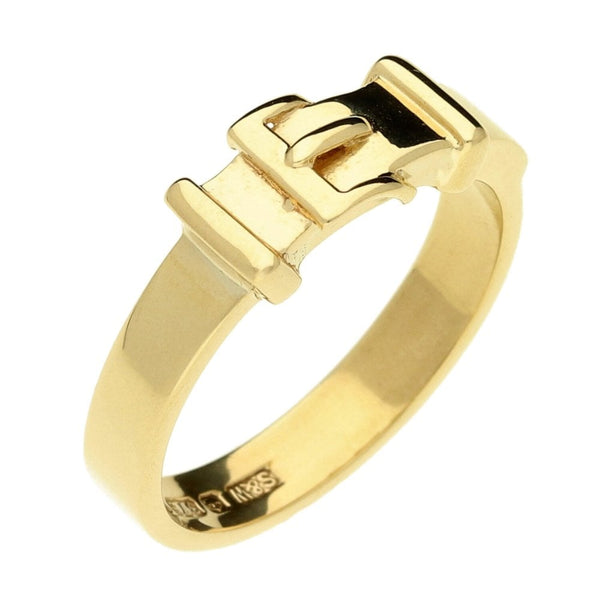 9ct Yellow Gold Plain Buckle Ring - Size O - 3mm