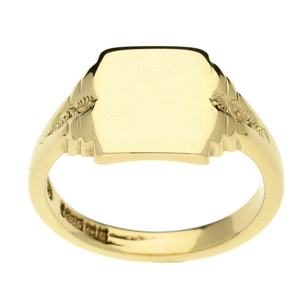 9ct Gents Yellow Gold Rectangle Retro Signet Ring - Size T