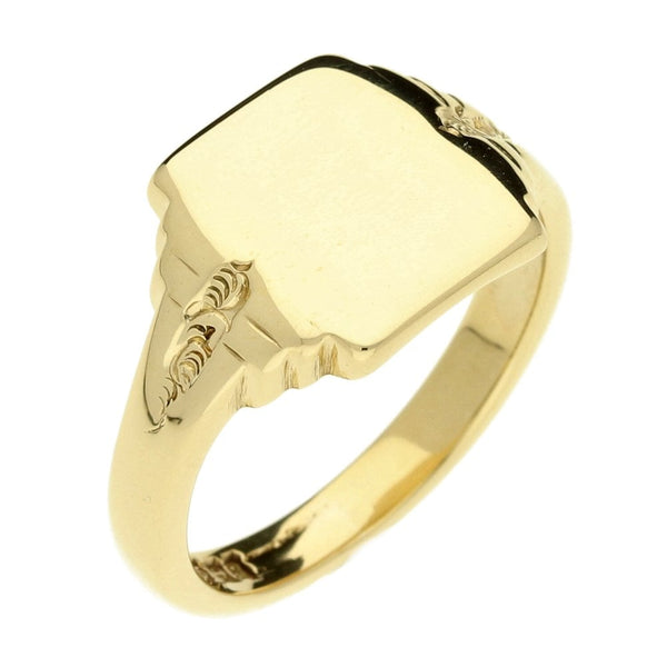 9ct Gents Yellow Gold Rectangle Retro Signet Ring - Size T
