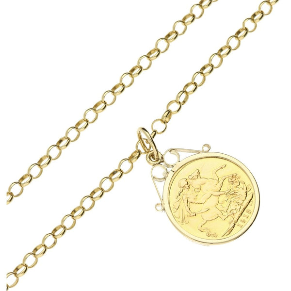 9ct Yellow Gold 1913 Full Sovereign Pendant & Belcher Chain