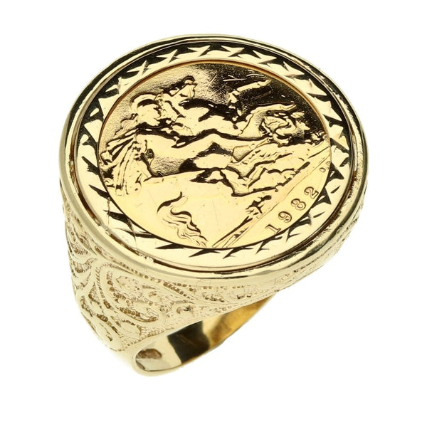 9ct Yellow Gold 1982 Half Sovereign Ring - Size S