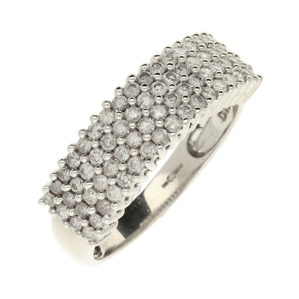 Ladies 9ct White Gold Diamond Band Ring - Size O - 0.75ct