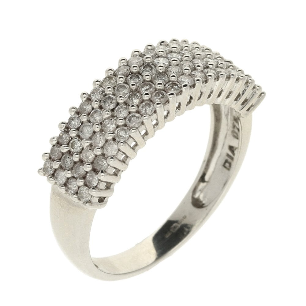Ladies 9ct White Gold Diamond Band Ring - Size O - 0.75ct
