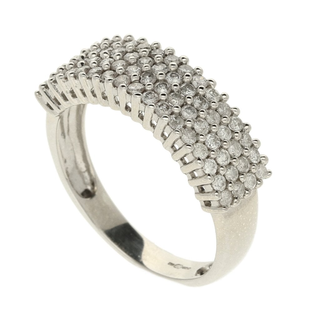 Ladies 9ct White Gold Diamond Band Ring - Size O - 0.75ct