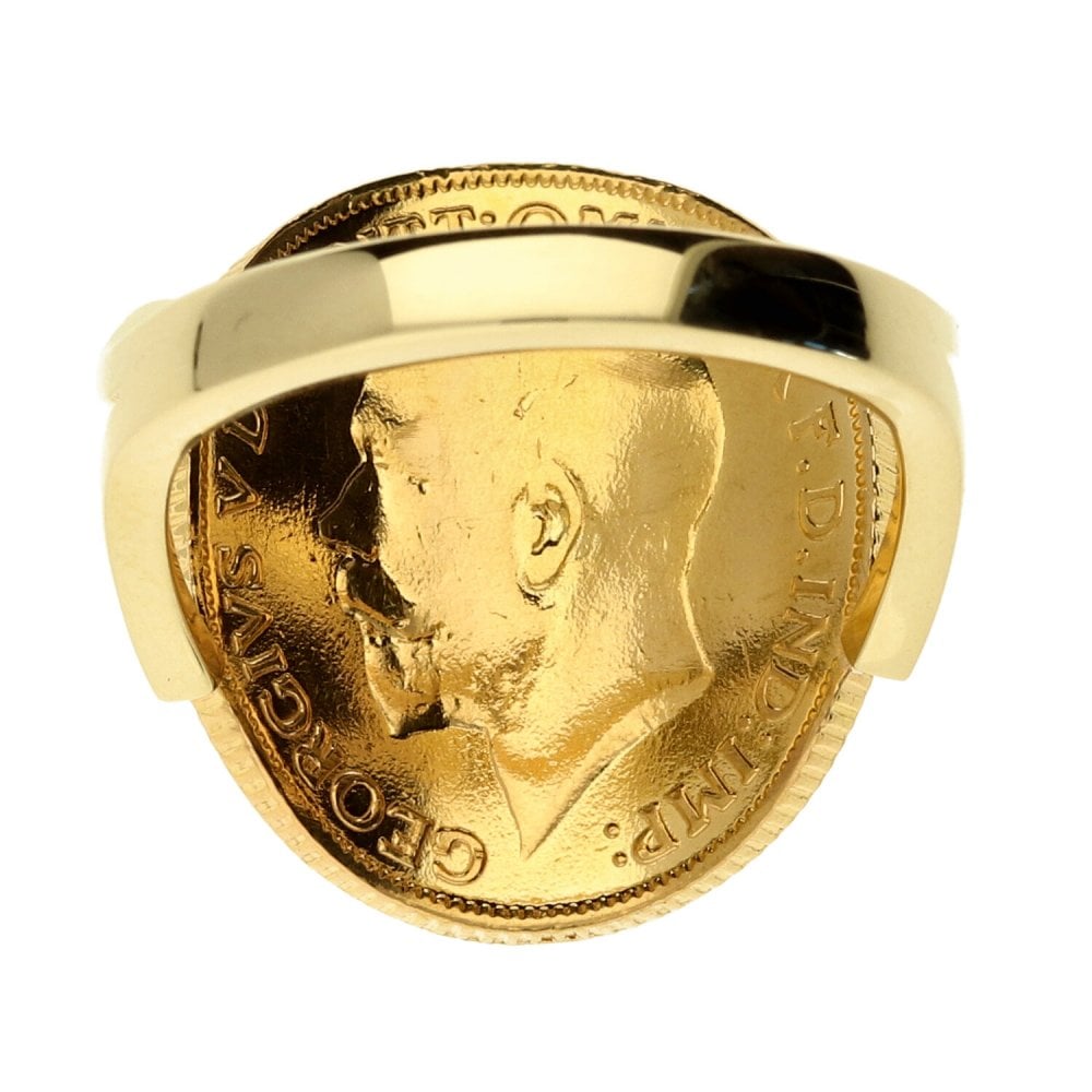 9ct Yellow Gold Full Bent-Over Sovereign Ring - Size R - 1911