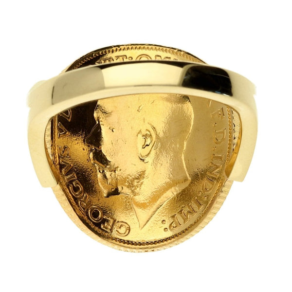 9ct Yellow Gold Full Bent-Over Sovereign Ring - Size R - 1911