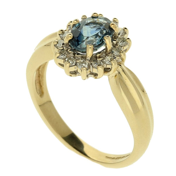 9ct Yellow Gold Diamond & Sapphire Cluster Ring - Size M