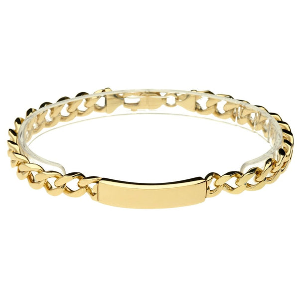 9ct Yellow Gold Gents Solid Identity Curb Bracelet - 9½"
