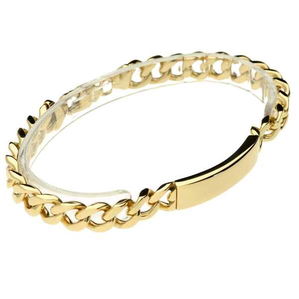 9ct Yellow Gold Gents Solid Identity Curb Bracelet - 9½"