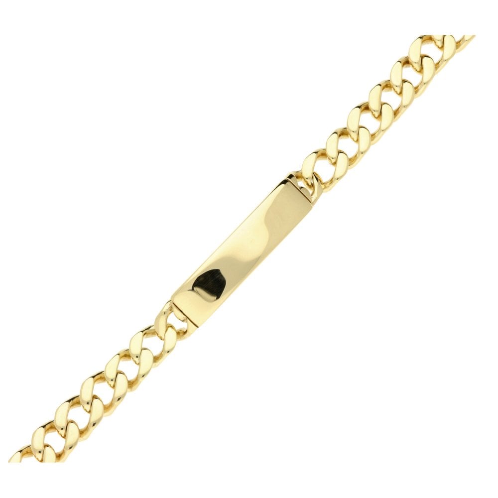 9ct Yellow Gold Gents Solid Identity Curb Bracelet - 9½"