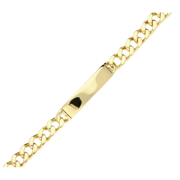 9ct Yellow Gold Gents Solid Identity Curb Bracelet - 9½"