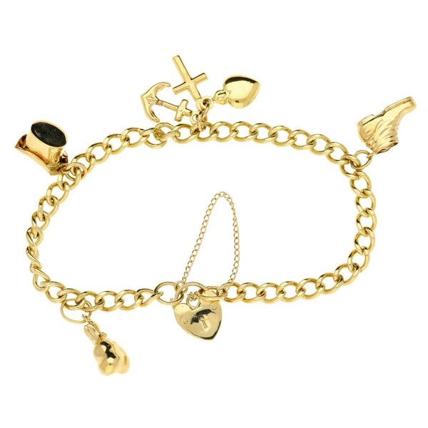 9ct Yellow Gold Ladies Curb Charm Bracelet - 12.9g