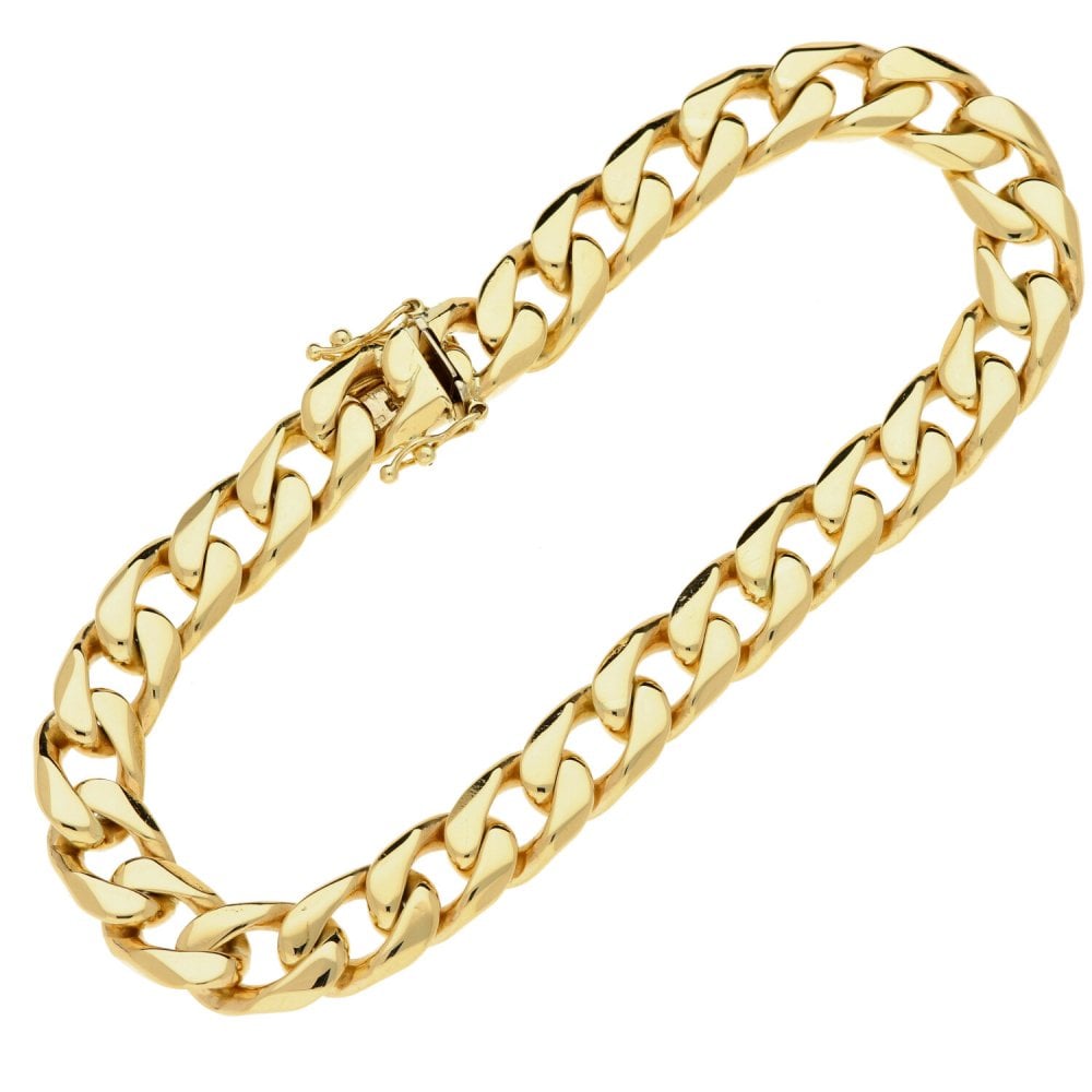 9ct Yellow Gold Gents Solid Square Curb Bracelet - 8½" - 47.0g