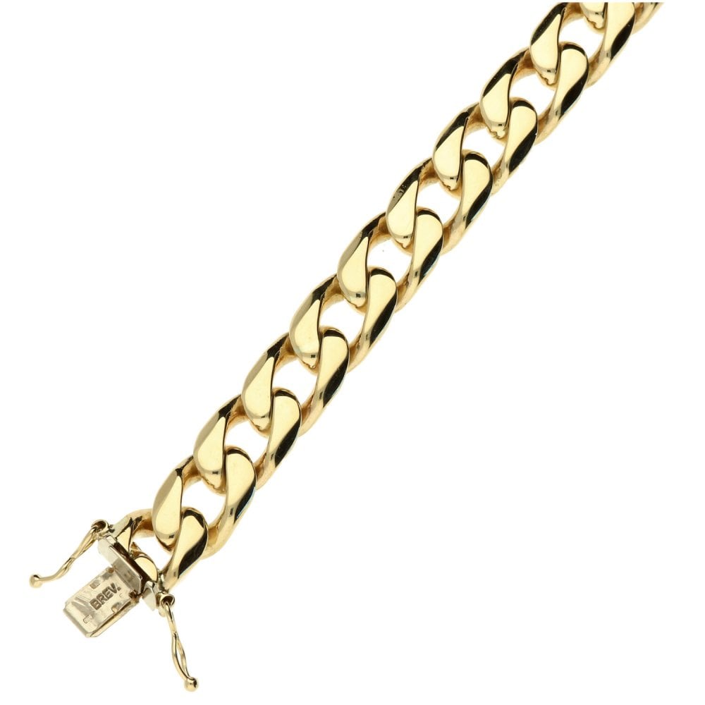 9ct Yellow Gold Gents Solid Square Curb Bracelet - 8½" - 47.0g