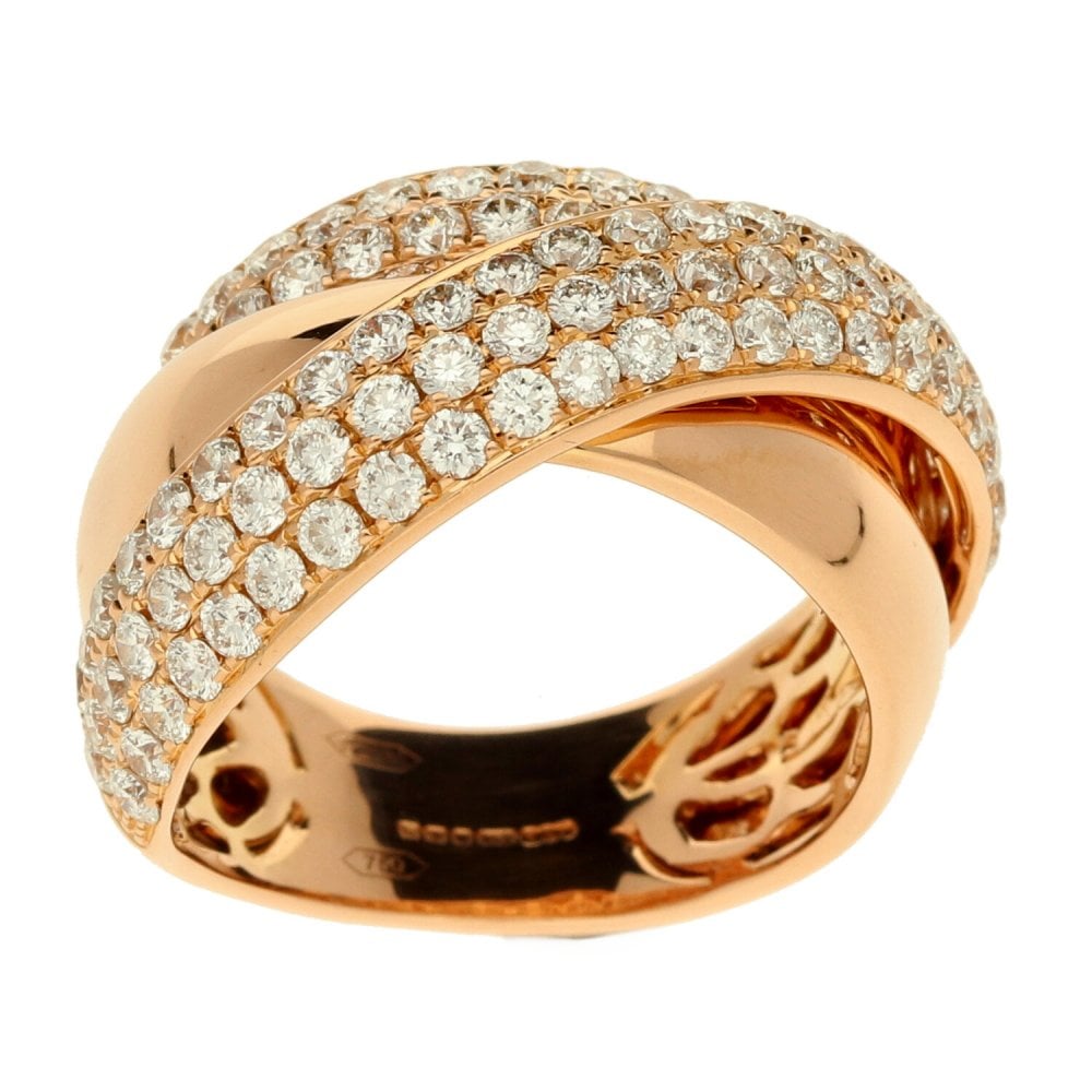 18ct Ladies Rose Gold D-Shape Diamond Pave Band Ring - Size N