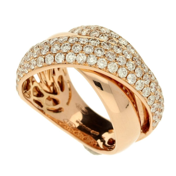 18ct Ladies Rose Gold D-Shape Diamond Pave Band Ring - Size N