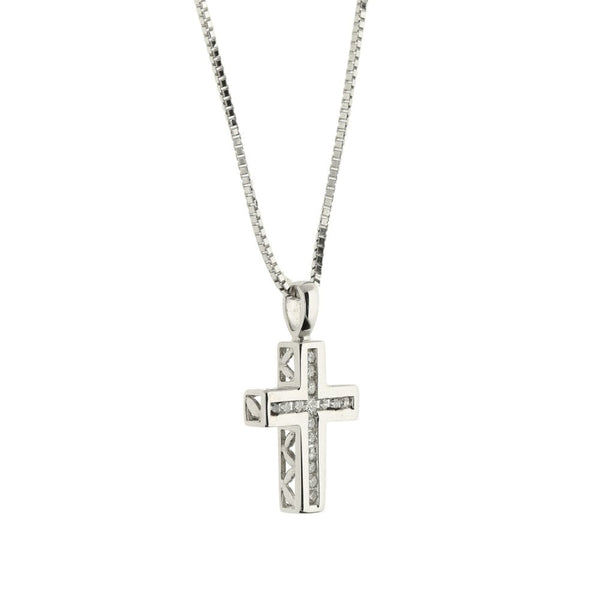 18ct White Gold Diamond Cross & Chain - 16" - 3.4g