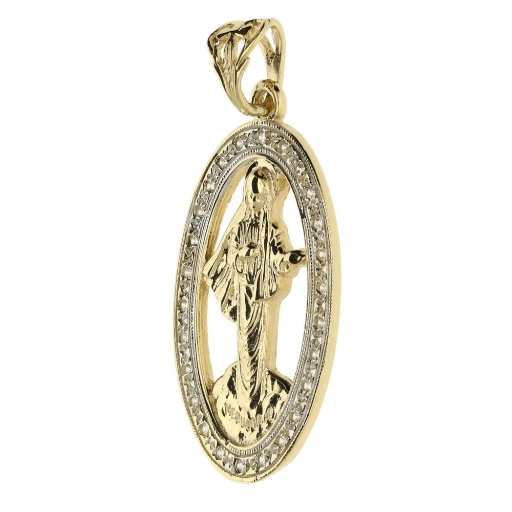 9ct Yellow Gold Cubic Zirconia Oval Miraculous Pendant - 8.8g