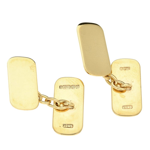 Gents 9ct Yellow Gold Plain Double Rectangle Cufflinks - 5.8g